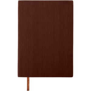 A brown colour-changing PU leather notebook with a textured finish and a ribbon bookmark. It features a logo.
