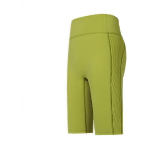 High-waisted elastic yoga leggings in a vibrant green colour with a smooth finish and side panel detailing.