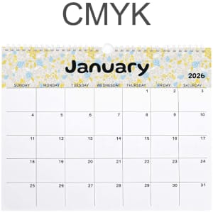 A horizontal wall calendar featuring a floral design at the top, with a white background for January 2026.