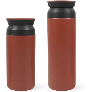 A drink bottle set featuring a 350ML and 500ML double wall stainless steel design in a rust colour with black accents.
