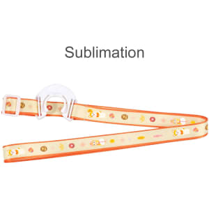 A drink bottle sling lanyard in cream and orange, featuring playful food-themed designs and a plastic clip.
