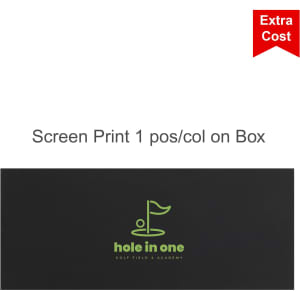 A black box featuring a logo with a golf flag. Contains a golf pen gift set.