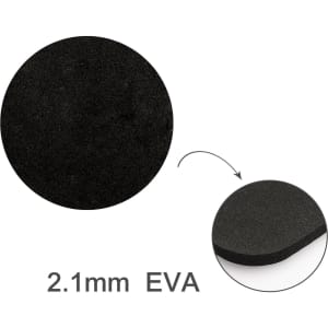 A round black coaster made of 2.1mm EVA material, featuring a smooth, flat surface.