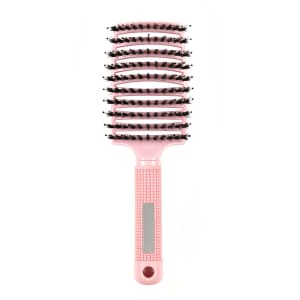 A pink Detangler Bristle Hairbrush with a textured handle and rounded bristles, designed for smooth hair detangling.