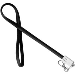 A black TPE lanyard charging cable with a silver clip at one end and a white connector.