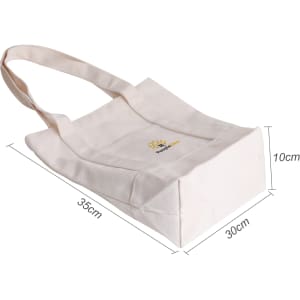 A cream-coloured heavy-duty tote bag with a square base and straps, featuring a logo on the front.