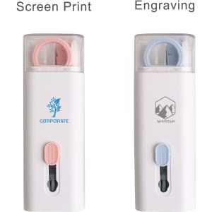 Two drink bottles in white, one with a pink lid and the other with a blue lid, each featuring different branding.