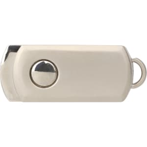 A silver Pamal flash drive with a shiny finish and a circular button, featuring a loop for attaching to keychains.