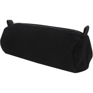 A black canvas pencil case with a zip closure and two side handles. The design is sleek and simple.
