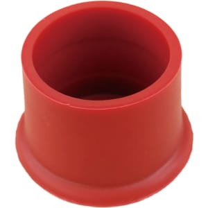 A red silicone wine stopper with a smooth surface. It has a round shape and a slight lip at the base.