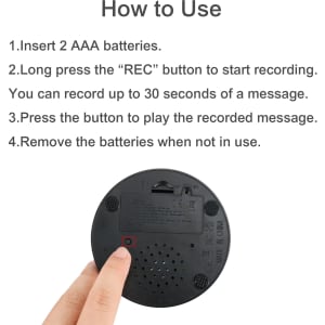 A round black voice recording button with a small speaker and a button for recording messages.