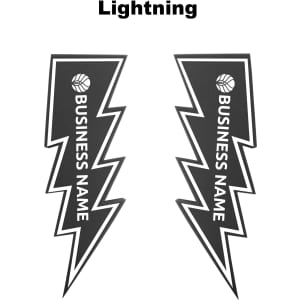 Two black lightning bolt-shaped cheer sticks featuring a logo and text.