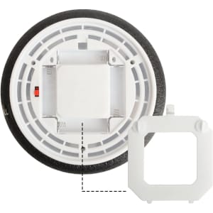 A round black and white Hover Soccer Ball with a removable white connector piece.