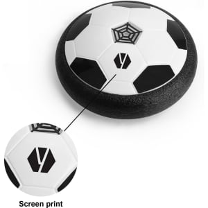A Hover Soccer Ball in black and white, featuring a screen print design on the surface.