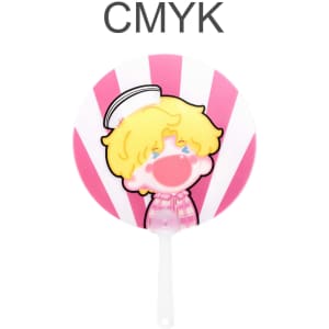 A custom shape transparent PVC hand fan featuring a pink design and a cartoon character with blonde hair and a sailor hat.