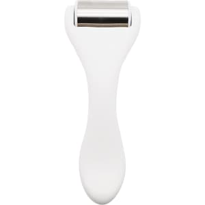 A white face ice roller with a stainless steel roller head. The product features a simple design and a smooth handle.