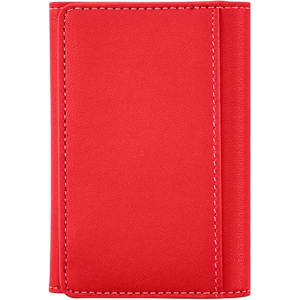 A red PU magnetic wallet with a textured surface and contrasting stitching, featuring a logo on the front.