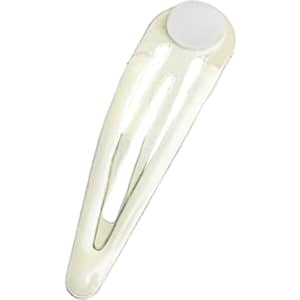 A metallic hair clip in a shiny light colour, featuring a smooth circular end. The clip has a simple design and branding.