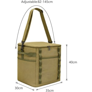 A foldable insulated cooler bag in khaki, featuring an adjustable strap and multiple compartments.