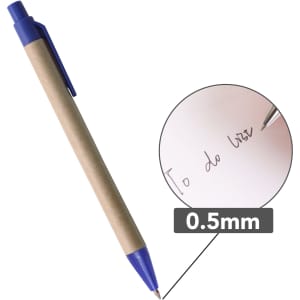 A Kraft paper ball pen with a blue plastic tip and clip, featuring a smooth writing point of 0.5mm.