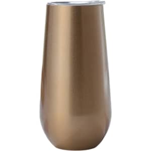 A drink bottle featuring a sleek, metallic bronze finish with a clear lid, designed for beverages.