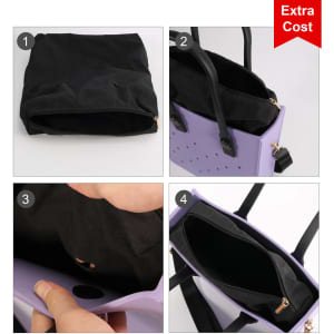 A purple EVA Holes Tote Bag with black interior, featuring zippered compartments and handles, plus a visible brand logo.