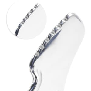 A customised Gua Sha board in a sleek silver finish, featuring a textured edge for enhanced grip.