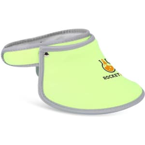 A light green visor hat with a wide brim and branding on the front, featuring a grey trim.