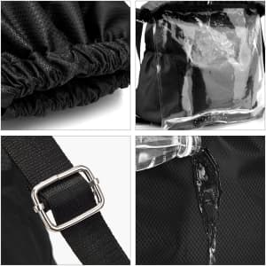A black multi-pocket drawstring backpack featuring a water-resistant pocket and durable adjustable strap.