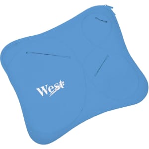 A blue multi pouch laptop bag with multiple compartments and a logo.