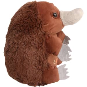 A brown echidna plush toy with a soft body, featuring a grey snout and flat silver spikes. It's cuddly and adorable.