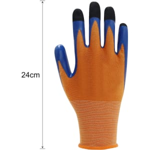 An orange insulating glove with blue fingertips, featuring a textured palm and a measurement of 24cm in length.
