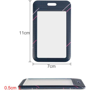 A dark blue ABS single side ID card holder with a pink design, measuring 11cm by 7cm and 0.5cm thick.