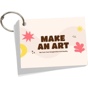 A ring-bound set of A7 index cards in pastel colours, featuring abstract shapes and text.