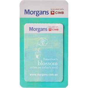 A phone screen cleaner in a teal and white card with a logo, featuring graphics of a plant and text about growth.
