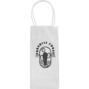 A clear PVC tote bag with white handles, featuring a logo in black and a flip-flop design.