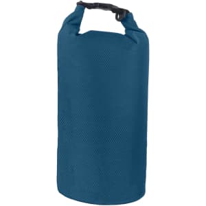 A blue Oxford cloth dry bag with a secure buckle closure at the top and a textured surface.