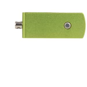 A green Puller Swivel Flash Drive with a metallic finish and a button on one side.