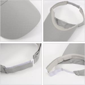 A breathable sun visor in light grey with a perforated design and adjustable strap. Features a logo on the side.