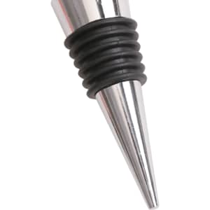 A wine stopper with a metallic silver tip and a black rubber grip, designed for sealing bottles.
