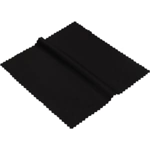 A black RPET lens cloth with a textured edge, folded slightly at one corner.