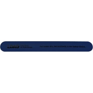 A blue silicone slap band features a logo and text about alcohol safety for under 18s.