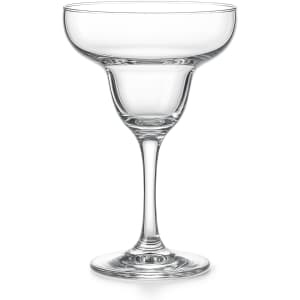 A clear glass margarita glass with a wide bowl and elegant stem. It features a simple, classic design.