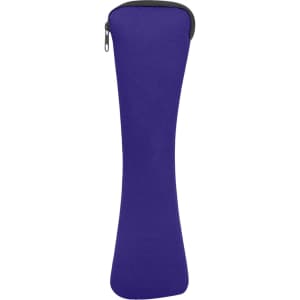 A purple zipped case designed to hold travel utensils. It has a sleek, elongated shape and is made of soft material.