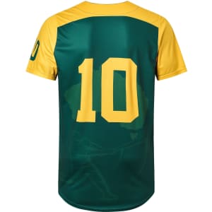 Men's baseball jersey featuring green and yellow colours, with the number 10 displayed prominently on the back.
