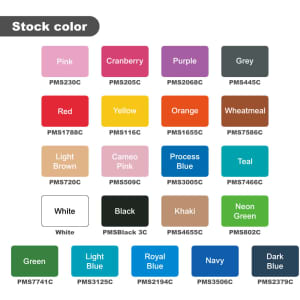 A selection of felt pennant colours including pink, red, blue, purple, and black, with a variety label.