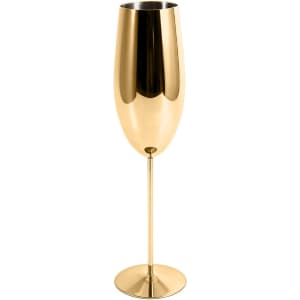 A stainless steel champagne flute in a sleek gold finish with a modern, elegant design.