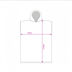 A hooded change towel with a double-sided fleece design, featuring dimensions of 90cm width and 105cm height.