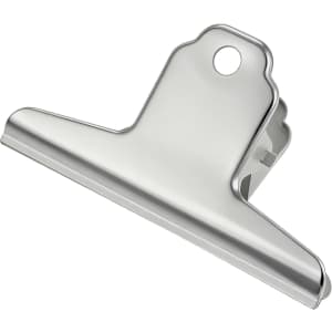 A silver metal binder clip with a sturdy clamp and a hole for hanging, featuring a simple design.