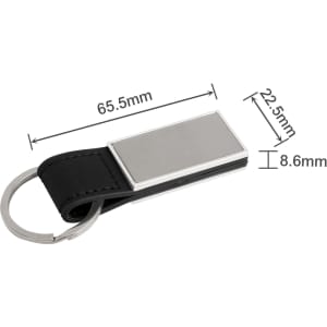 A PU leather keyring with a rectangular metallic surface, featuring a silver colour and a keyring attachment.